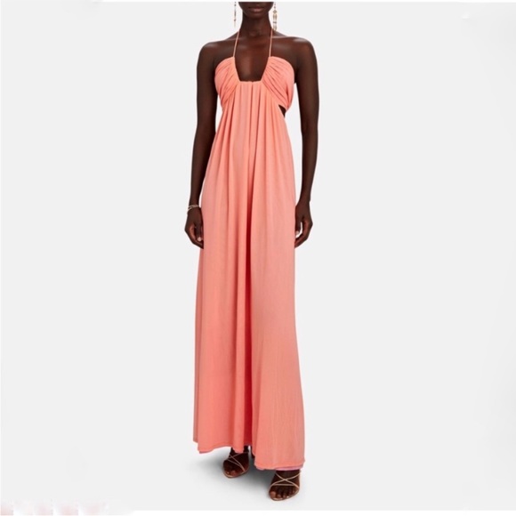NWT Staud Pink Peach Reversible Kanha Halter Maxi Dress XL